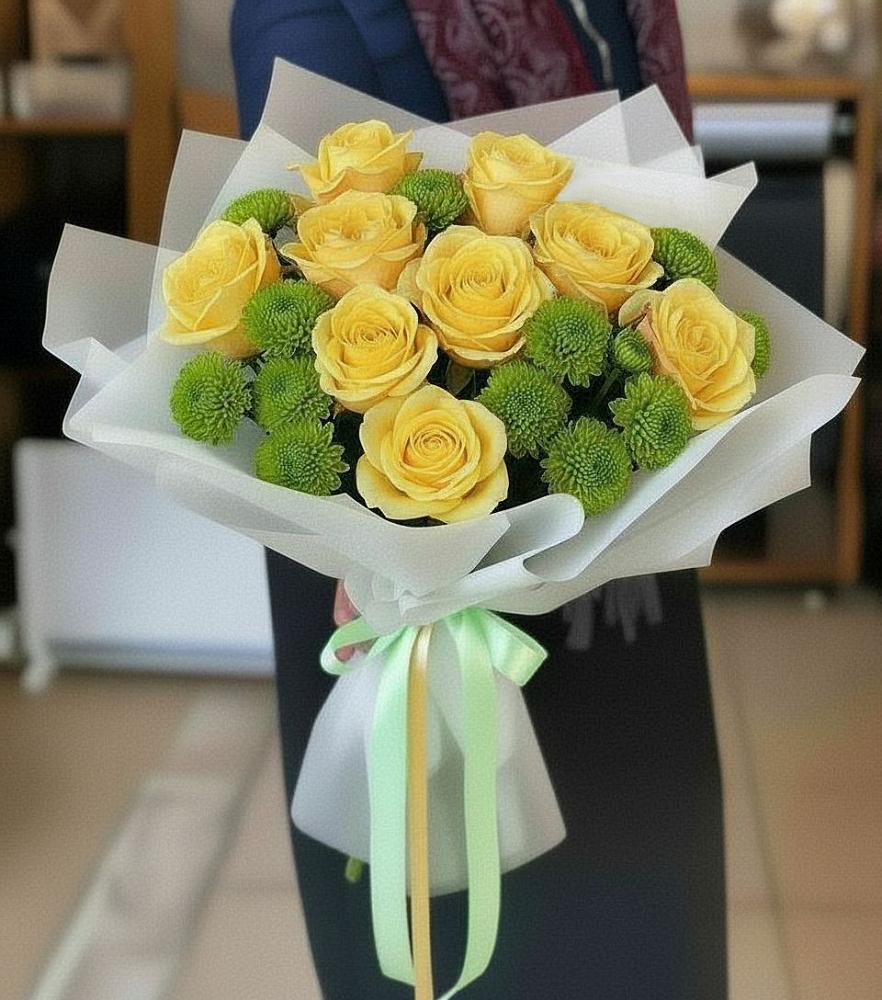 Букет цветов из: Хризантемы и Розы в Любытино