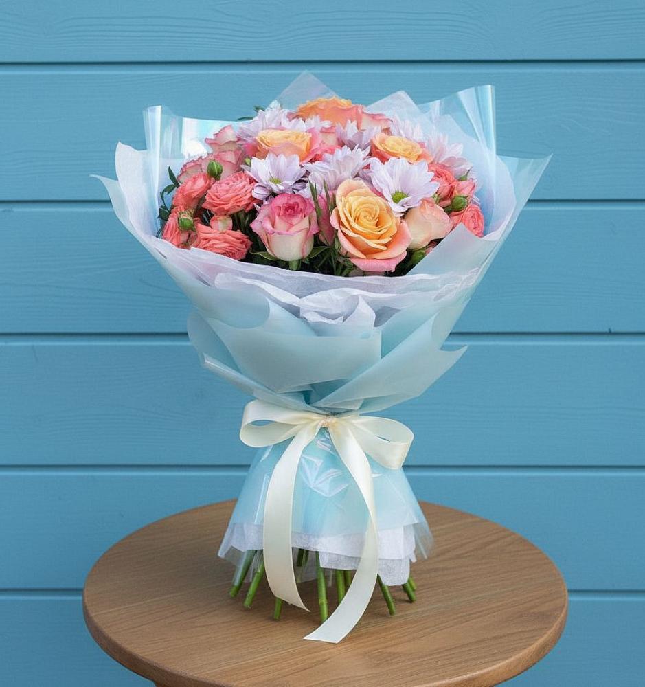 Букет цветов из: Хризантемы и Розы в Любытино