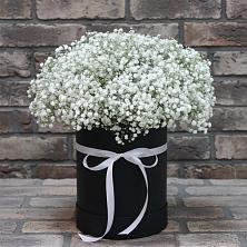 Цветочная композиция из Гипсофила в шляпной коробке в Любытино