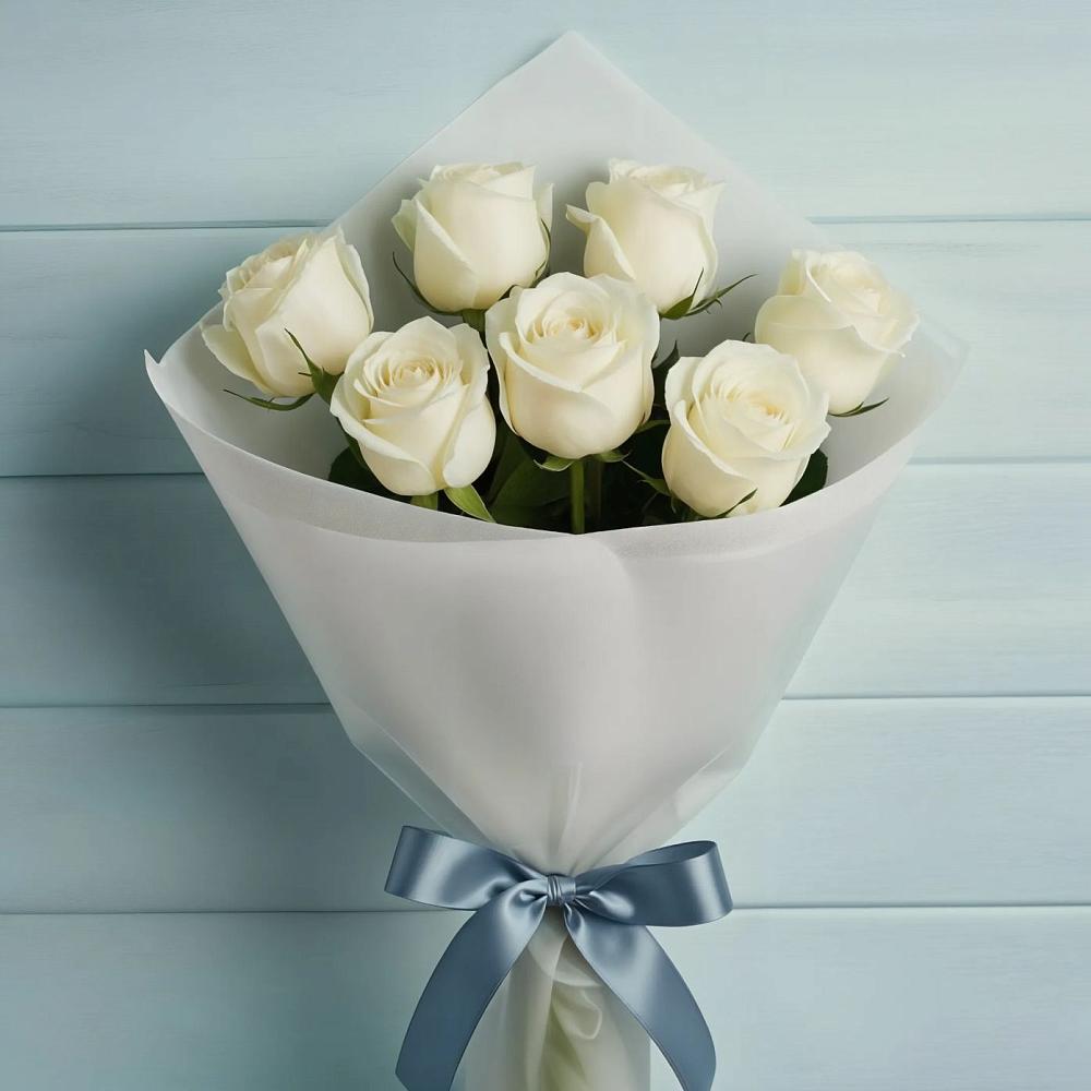 Букет 7 Белых роз Эдлесс Лав в Любытино