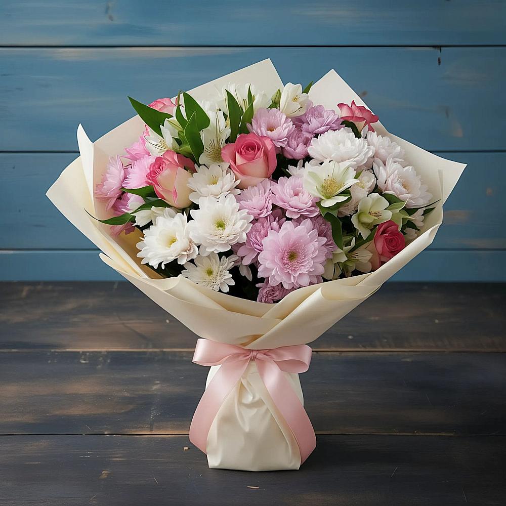 Букет цветов из: Хризантемы, Альстромерии и Розы в Любытино